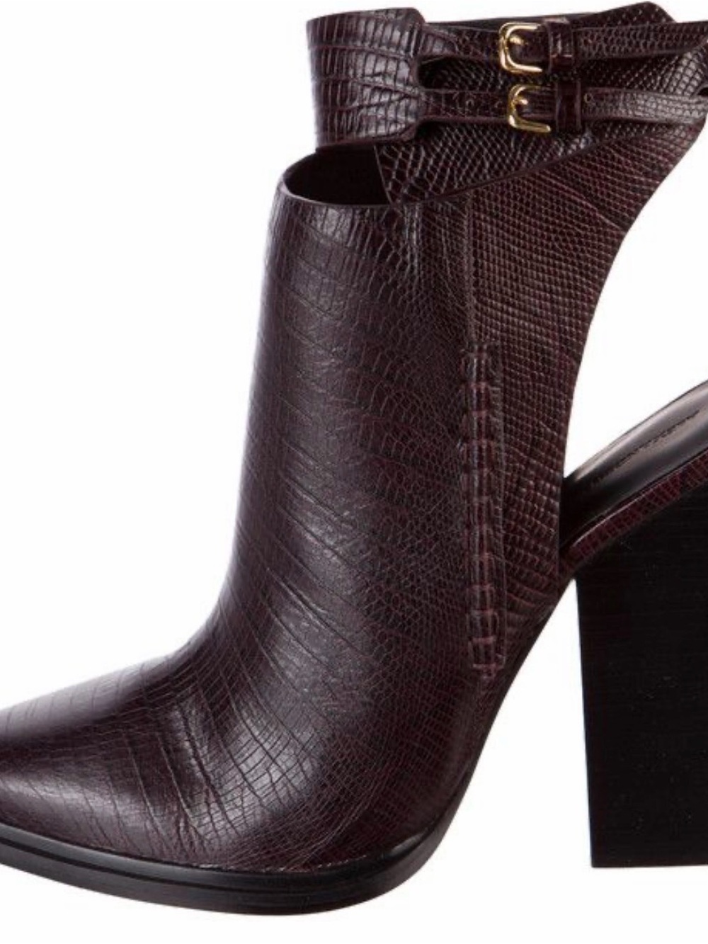 Alexander Wang Cutout Ankle Boot in Dark Brown Croc-Embossed Leather